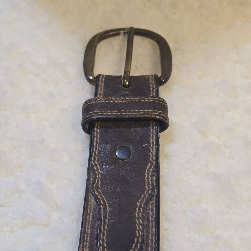 Larry Mahan Tooled Leather Men's Brown Leather Western Style Stitched Belt 32"